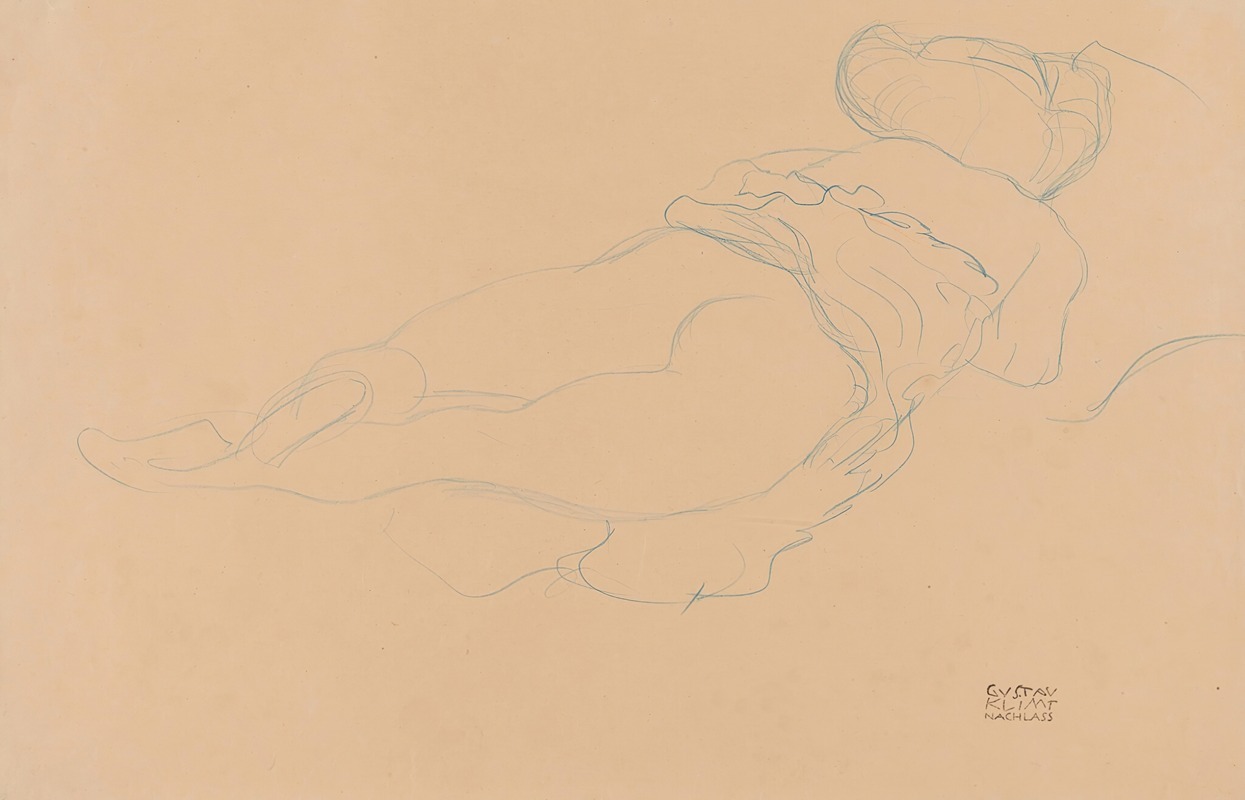 Gustav Klimt - Auf dem Bauch liegender Halbakt nach rechts (Semi-Nude Lying on her Stomach turned to the Right)