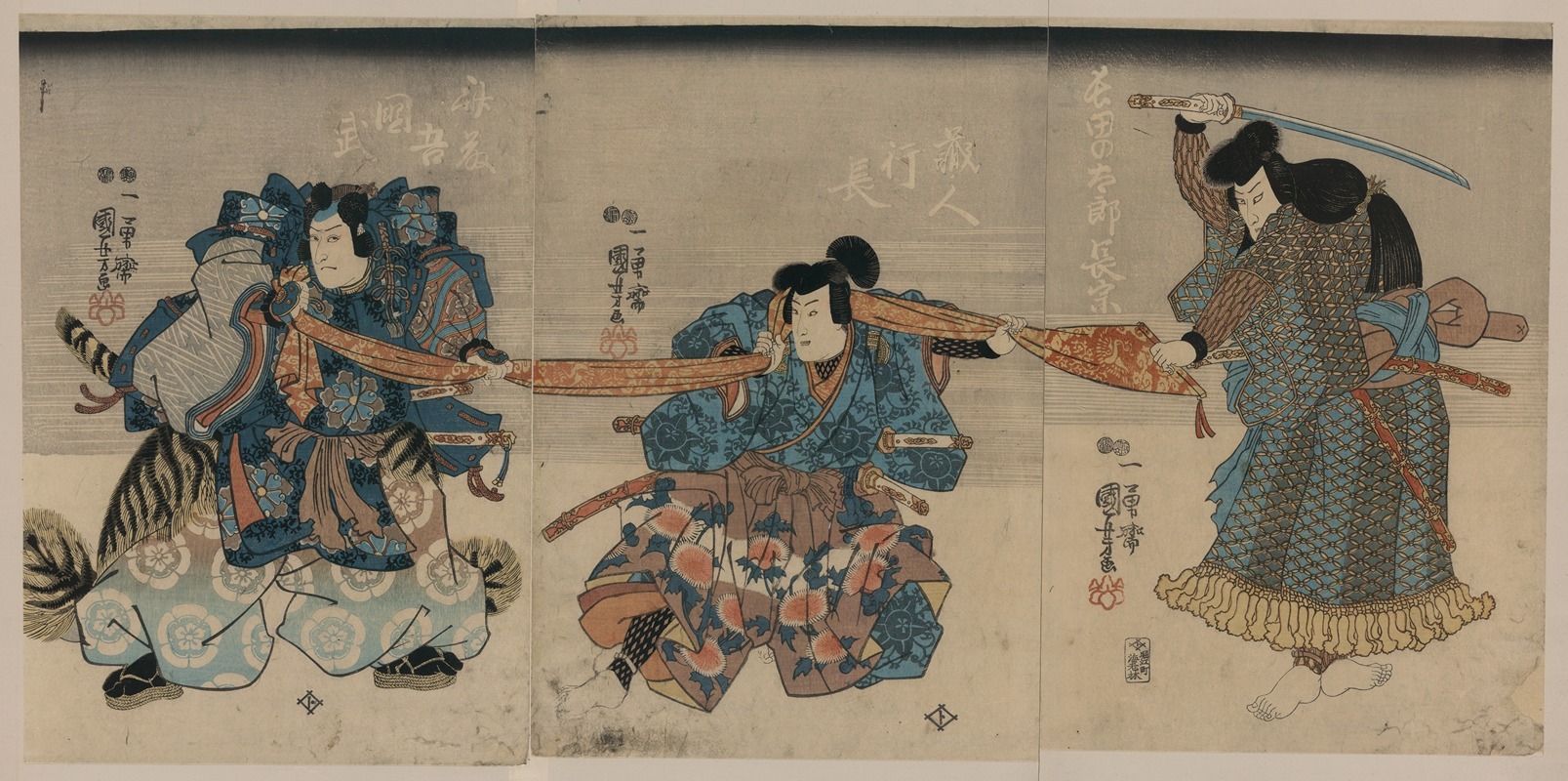 Utagawa Kuniyoshi - Saitōgo kunitake; kurando yukinaga; osada no tarō nagamune