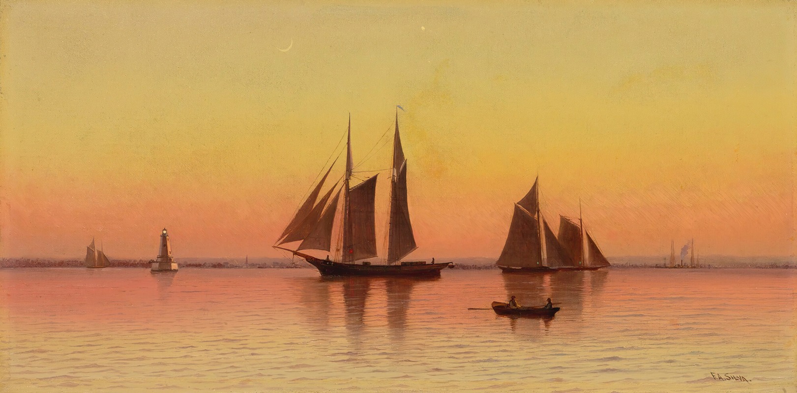 Francis Augustus Silva - Sailboats At Sunset