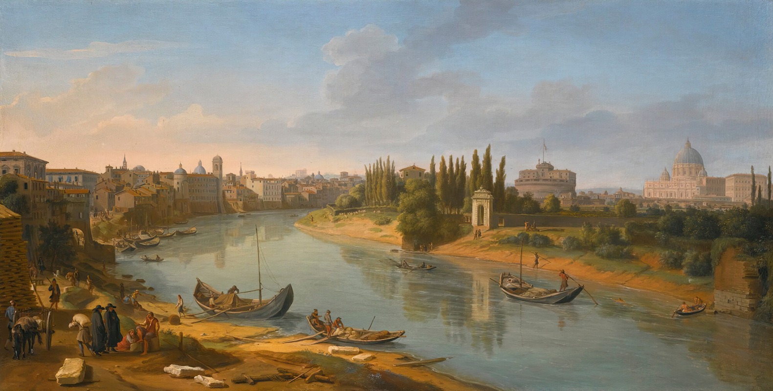 Gaspar Van Wittel - Rome, A View Of The River Tiber At The Porto Della Legna Looking Towards Castel Sant’Angelo, With Saint Peter’S Basilica In The Distance