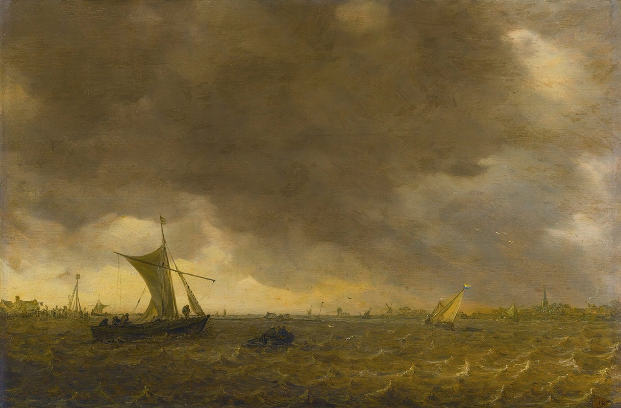 Jan van Goyen - An Estuary Scene With The Onset Of A Squall And Weyschuits Lowering Their Sails