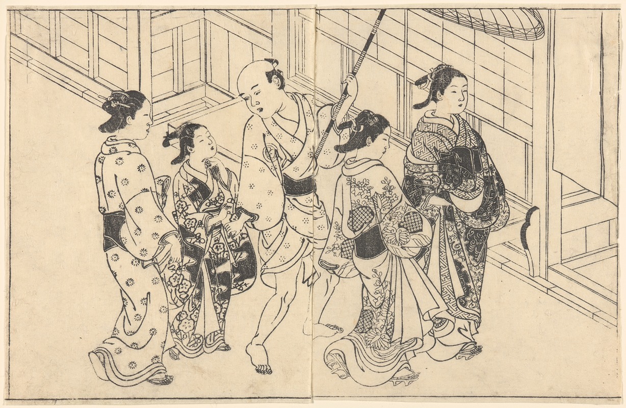 Nishikawa Sukenobu - Woman Walking with Attendants