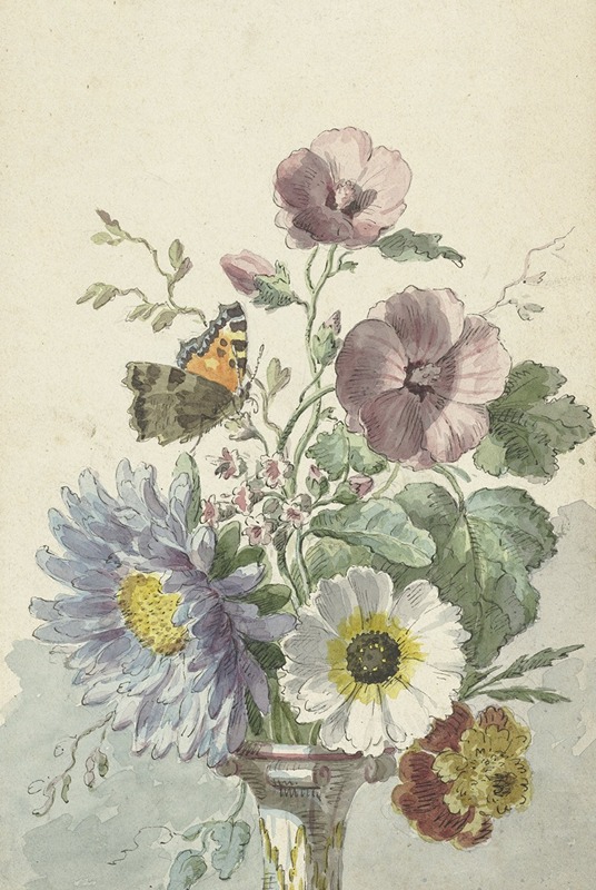 Willem van Leen - Boeket bloemen met een vlinder