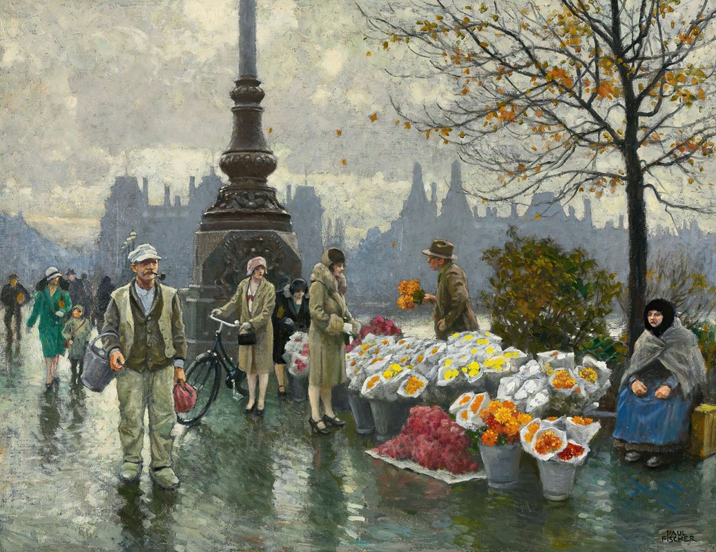 Paul Fischer - Flowersellers At Dr. Louises Bro (Queen Louise’s Bridge) In Copenhagen