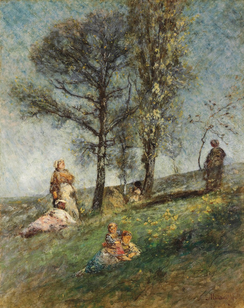 Adolphe Monticelli - A Young Family Under Trees On A Hill