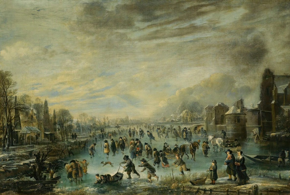 Aert van der Neer - Winter Landscape With Skaters