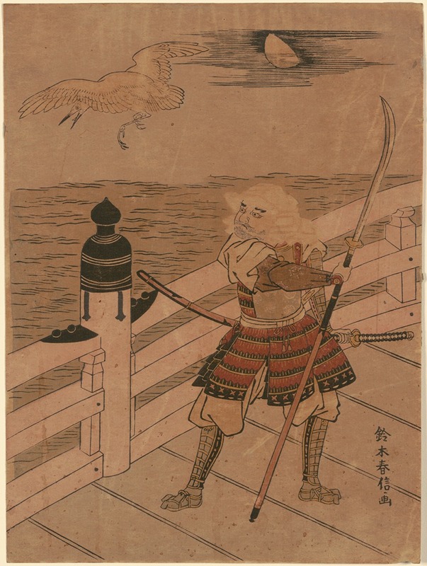 Suzuki Harunobu - Benkei and Heron on Bridge