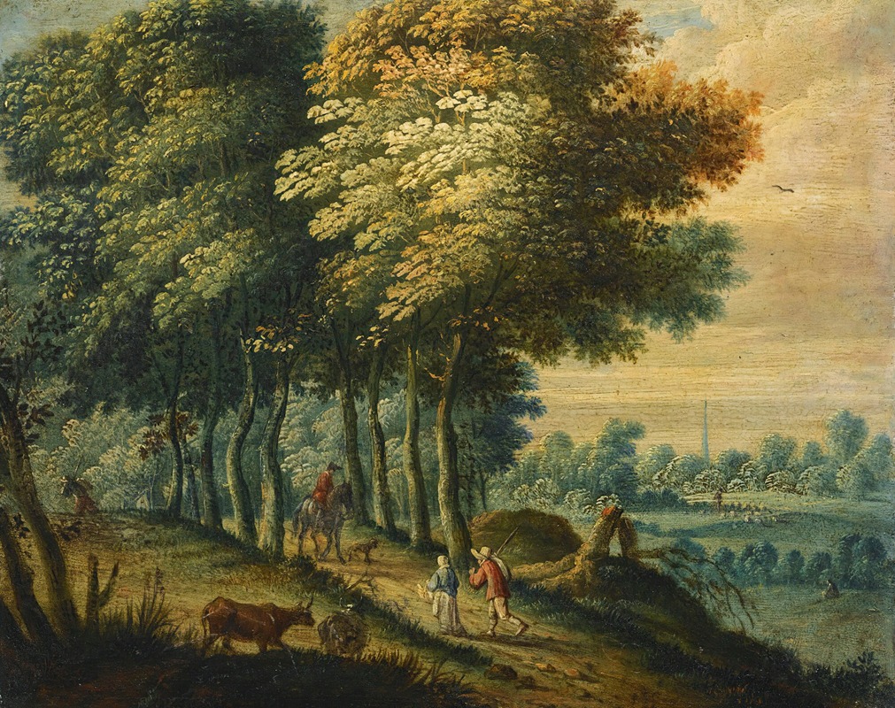Flemish School - Bosky Landscape With Figures
