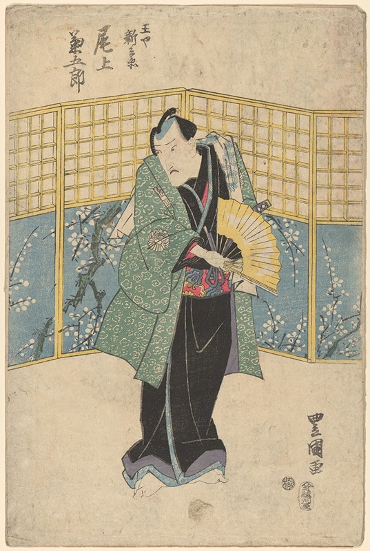 Toyokuni Utagawa - Actor in green robe with yellow fan
