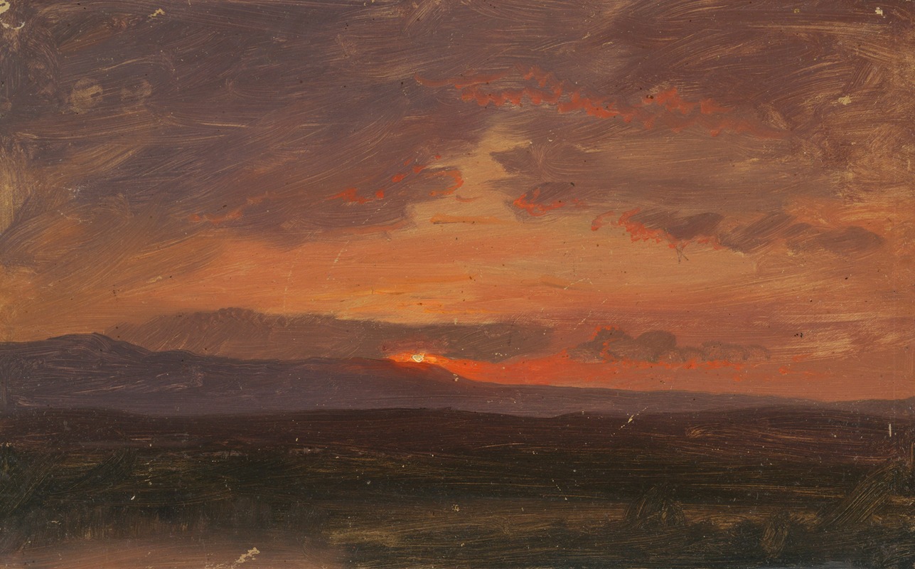 Frederic Edwin Church - Hudson Valley, New York with Sun Setting Behind the Catskill Mountains