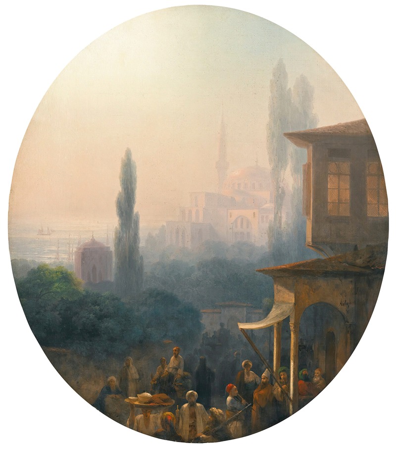 Ivan Konstantinovich Aivazovsky - A Market Scene In Constantinople, With The Hagia Sophia Beyond