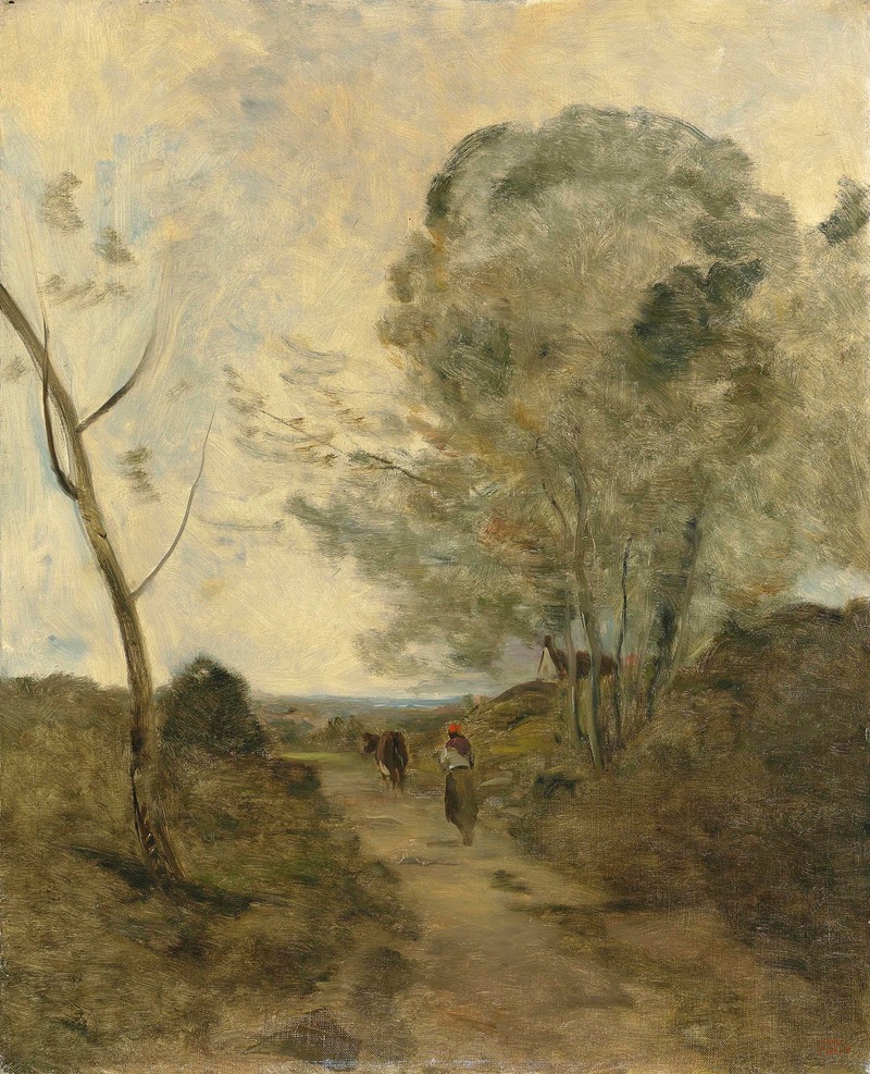 Jean-Baptiste-Camille Corot - Environs D’arleux, Paysanne Conduisant Une Vache Au Pâturage, Effet De Matin