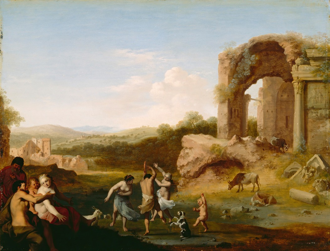 Cornelis Van Poelenburch - Figures Dancing near a Ruin