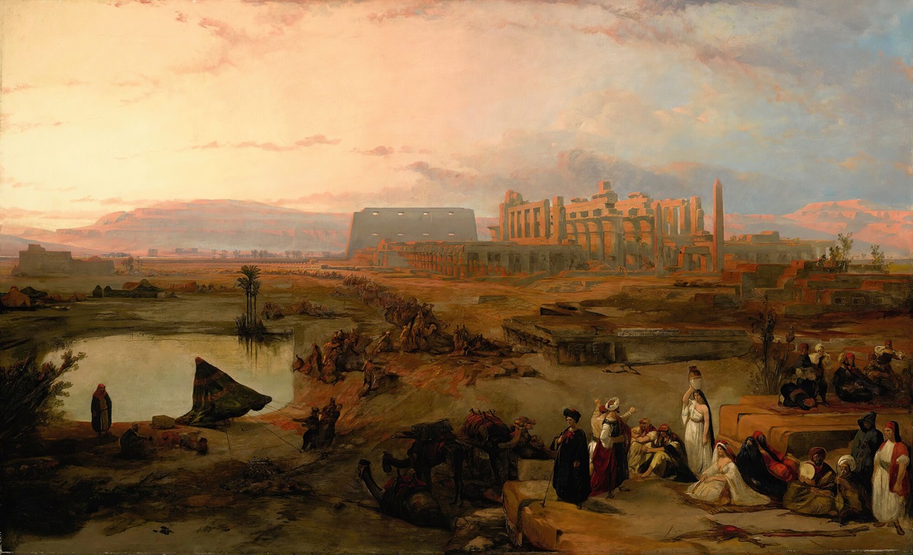 David Roberts - Ruins of the great temple at Karnak, sunset