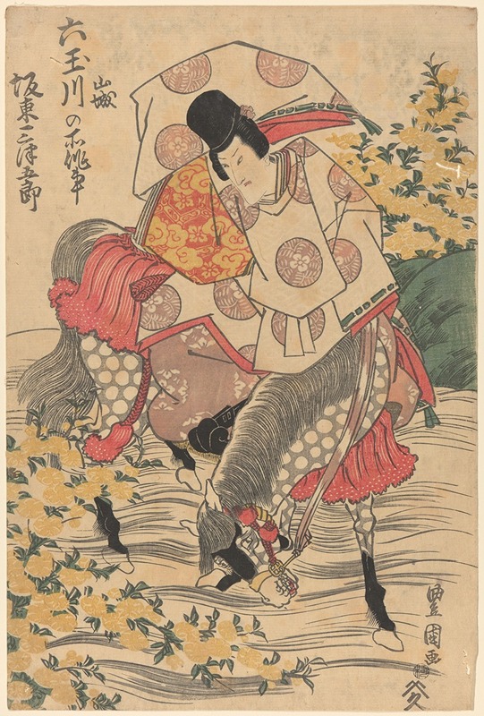 Toyokuni Utagawa - Warrior on Horse Wading River