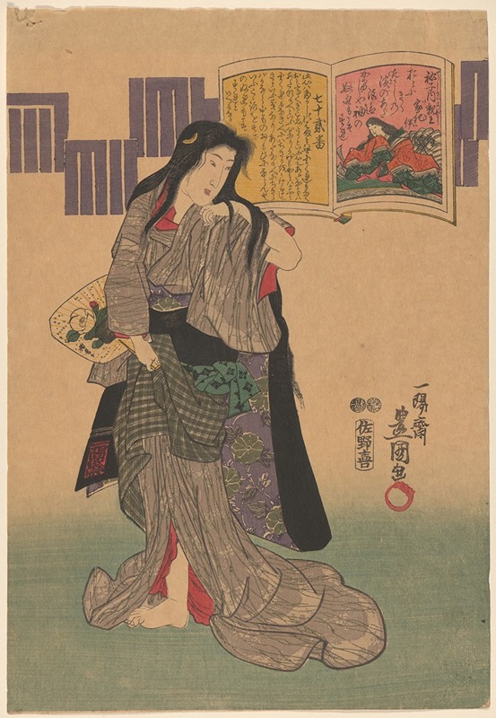 Toyokuni Utagawa - Woman in Gray Robe, Hair Down