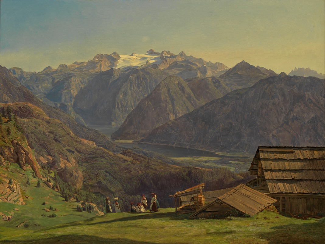 Ferdinand Georg Waldmüller - Ansicht des Dachsteins mit dem Hallstättersee von der Hütteneckalpe bei Ischl