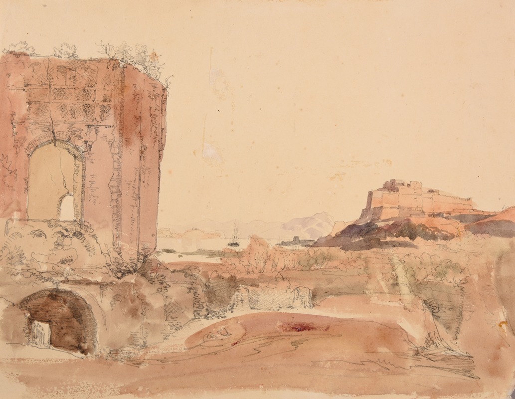 Jacques-Raymond Brascassat - Paysage de ruines et château-fort