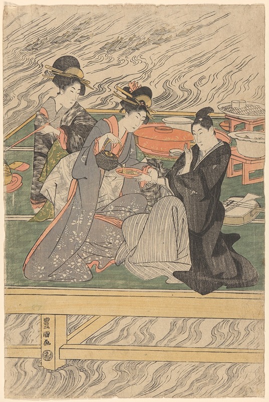 Toyokuni Utagawa - Women at Tea on Wharf
