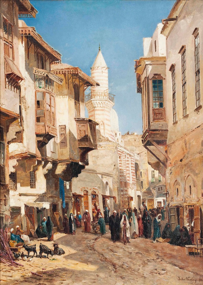 John Varley the Younger - A bustling street before the mosque of Emir Mindar, Cairo