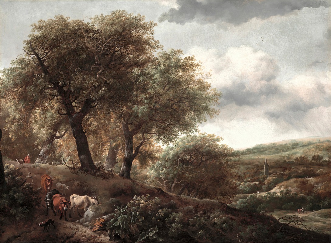 Anonymous - Wooded Hillside with Cattle