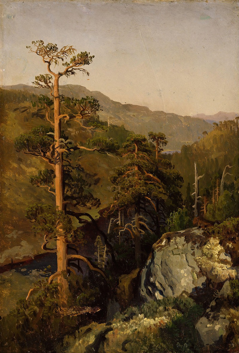 August Cappelen - Rocky Landscape with Pinetrees