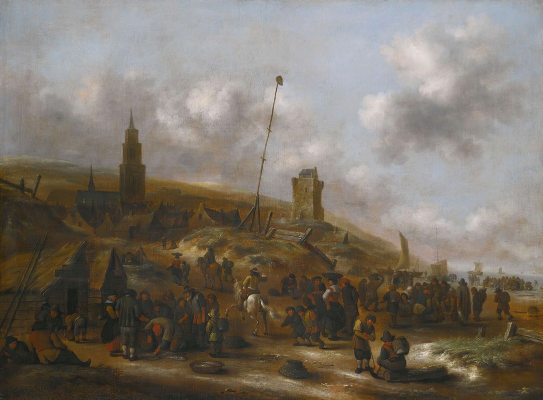 Nicolaes Molenaer - The Beach At Scheveningen With Fishermen Unloading Their Catch