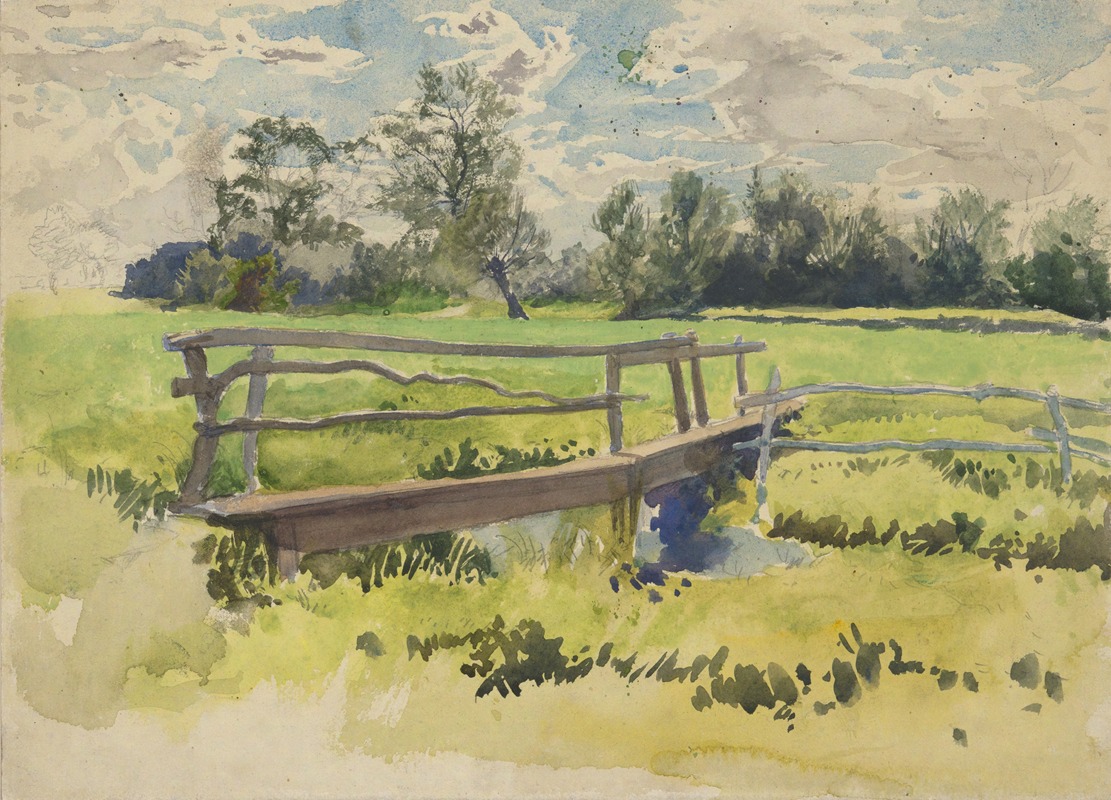 Edwin Austin Abbey - Landscape, marsh and bridge