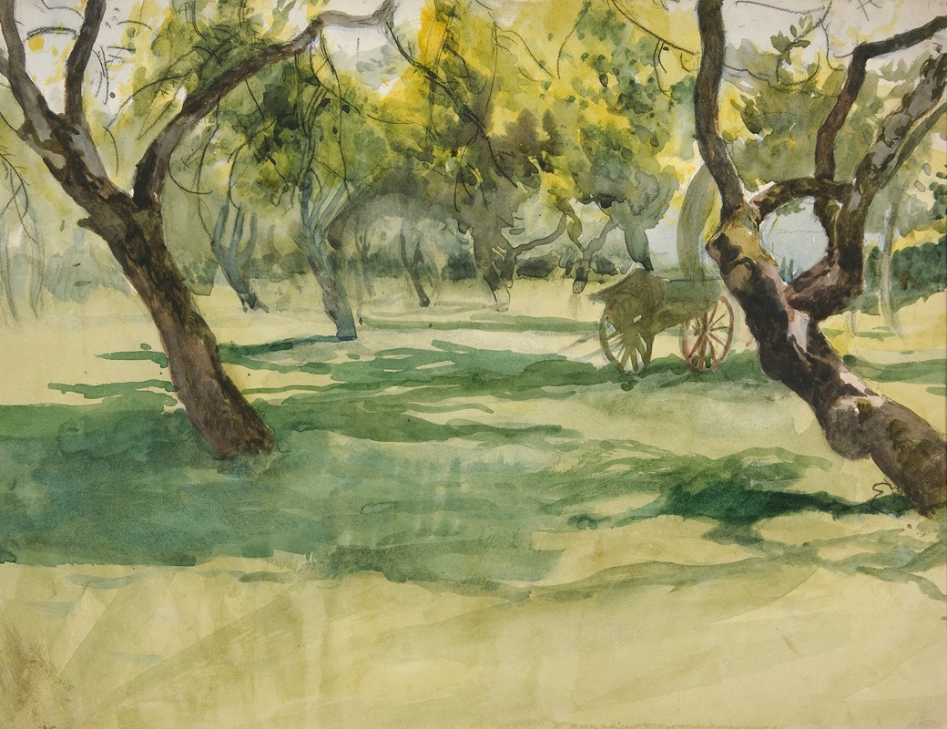 Edwin Austin Abbey - Orchard with Farm Cart