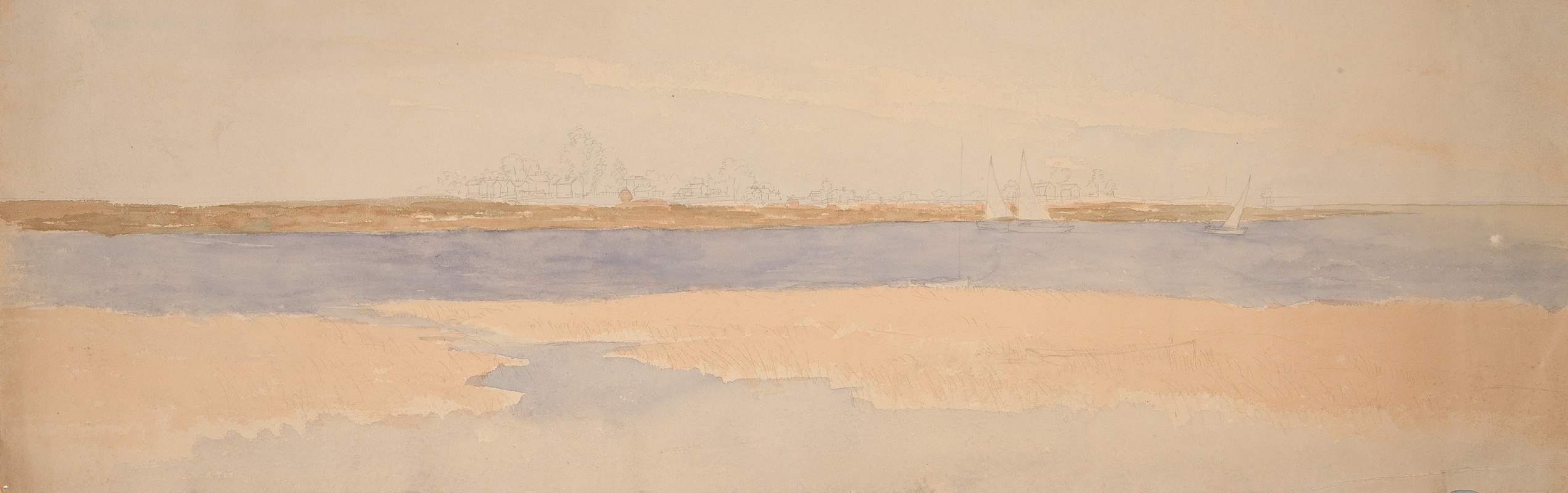 Edwin Austin Abbey - River Landscape with Town on Far Shore