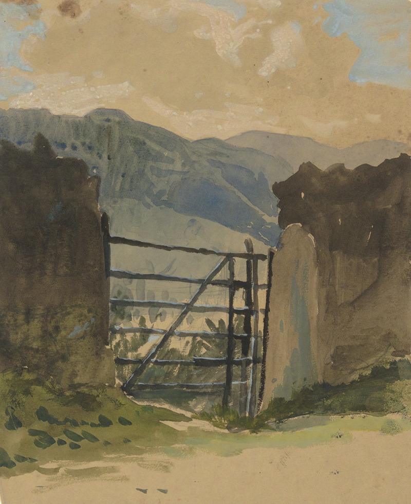 Edwin Austin Abbey - Stone wall and gate, sketch
