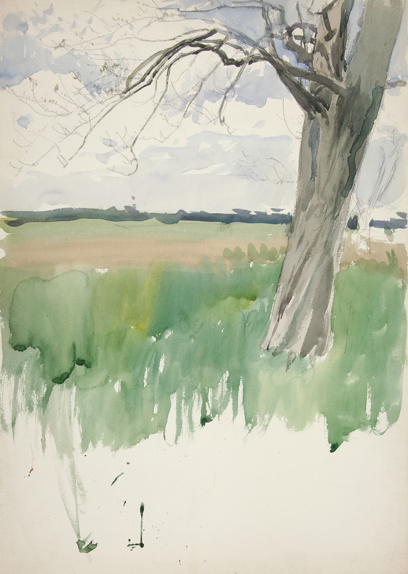 Edwin Austin Abbey - Study of a field and tree