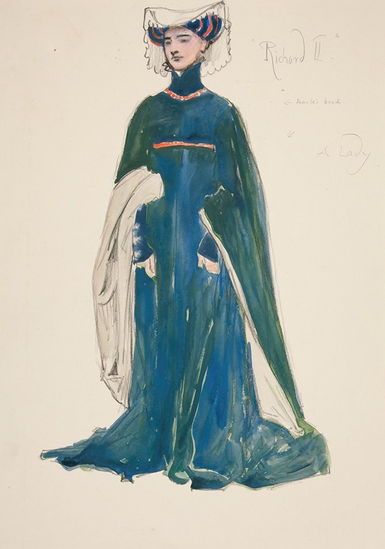 Edwin Austin Abbey - A Lady, costume sketch for Henry Irving’s Planned Production of King Richard II