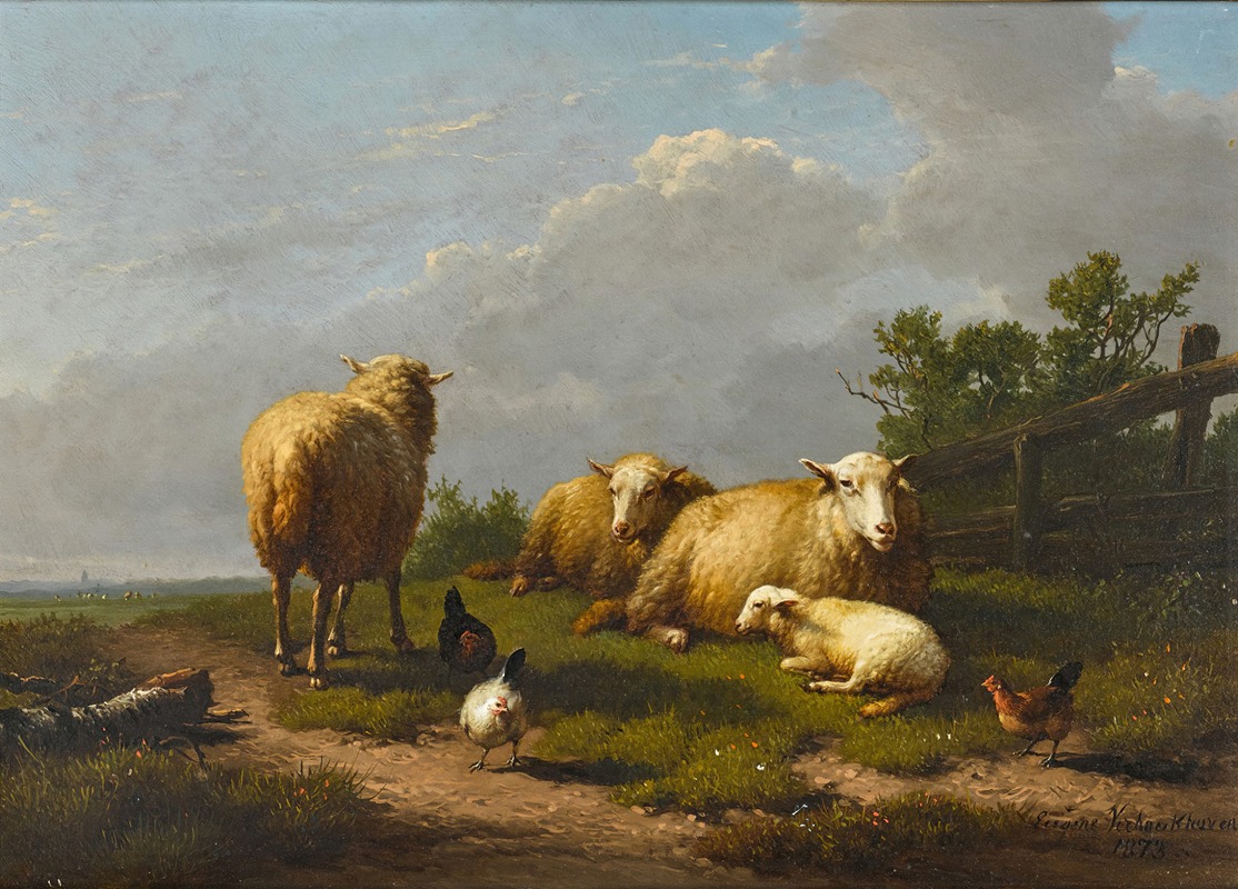 Eugène Joseph Verboeckhoven - Sheep and Chicken in a Landscape