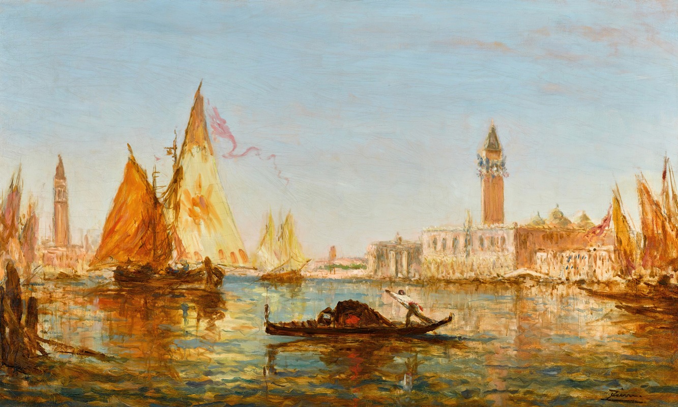 Félix Ziem - Venise, gondole et voiliers devant le Palais des doges et San Giorgio Maggiore