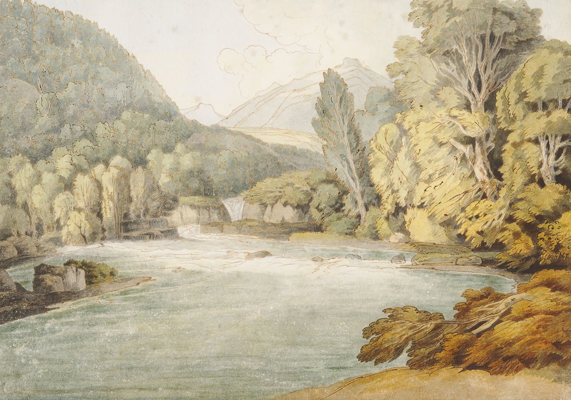 Francis Towne - River Scene With Mountains, probably Lake District