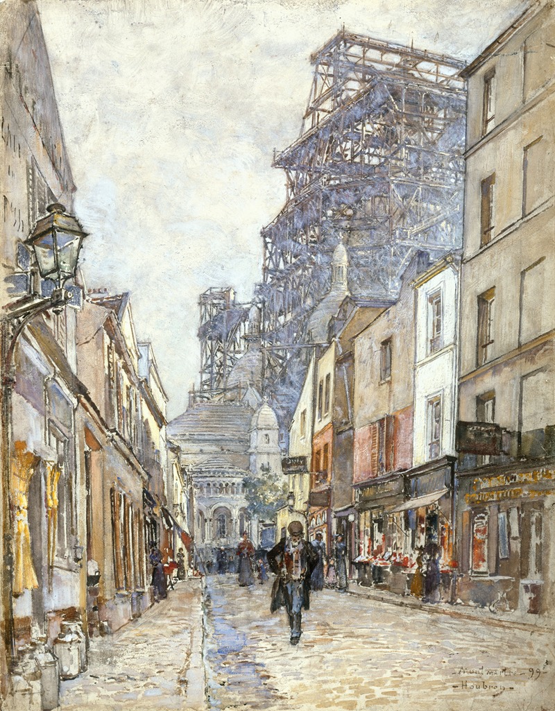 Frédéric Houbron - La rue du Chevalier-de-la-Barre, avec le Sacré-Cœur en construction