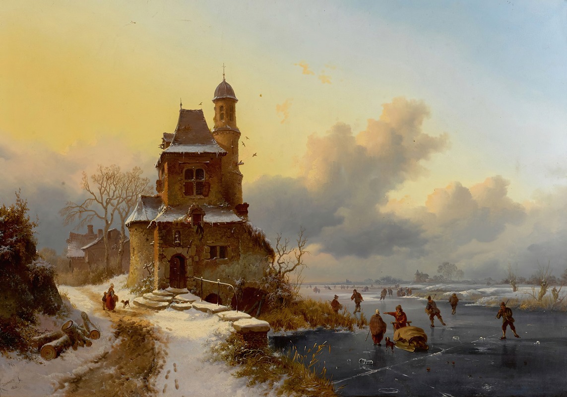 Frederik Marinus Kruseman - Winter Landscape with Skaters