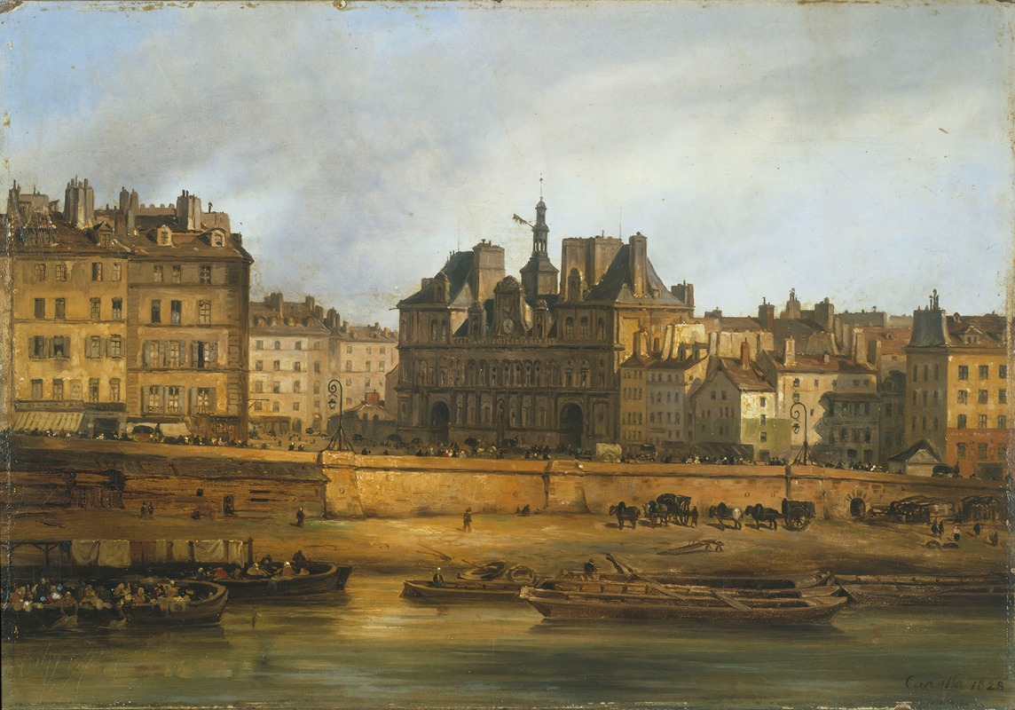 Giuseppe Canella - L’Hôtel de Ville et la place de Grève, vus de l’Ile de la Cité