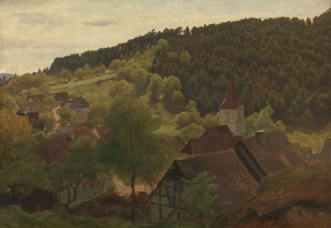 Hans Gude - Landscape from Ebersteinburg in Baden