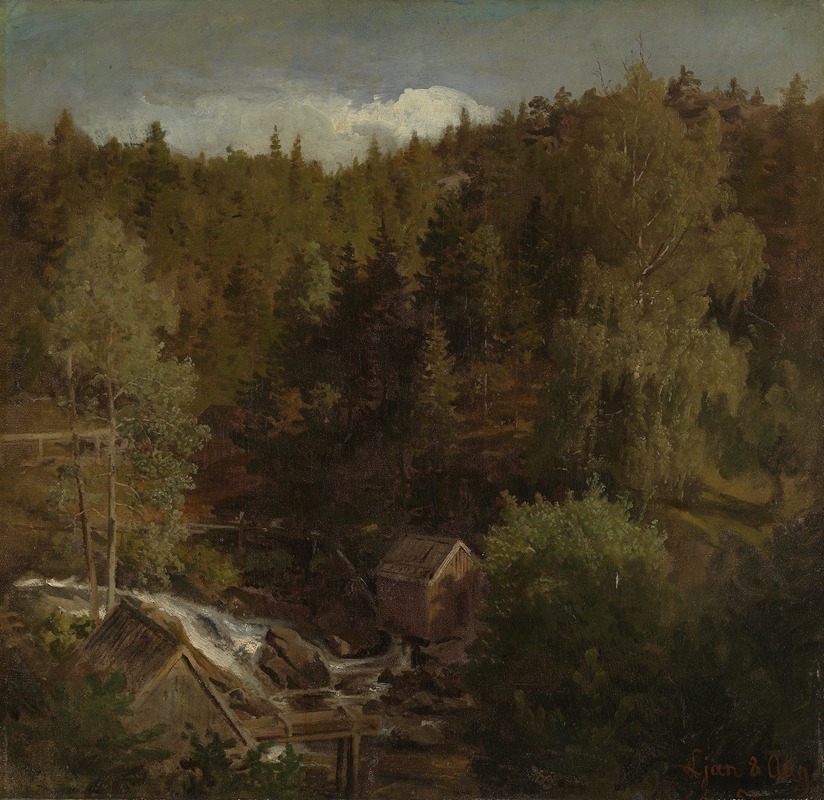 Hans Gude - Landscape with a Mill