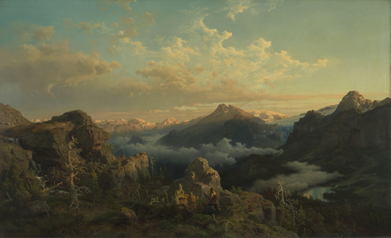 Hans Gude - Norwegian Highlands in Sunrise