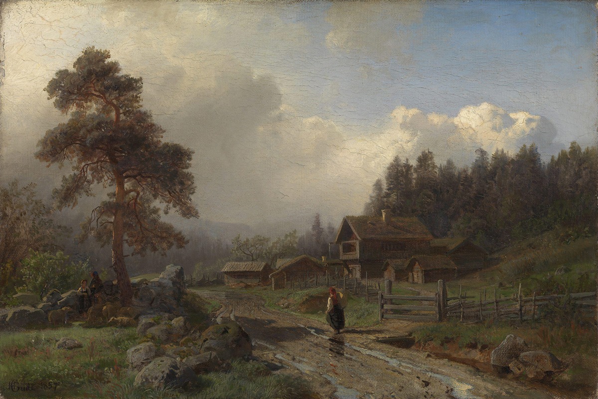 Hans Gude - Norwegian Landscape in Rain