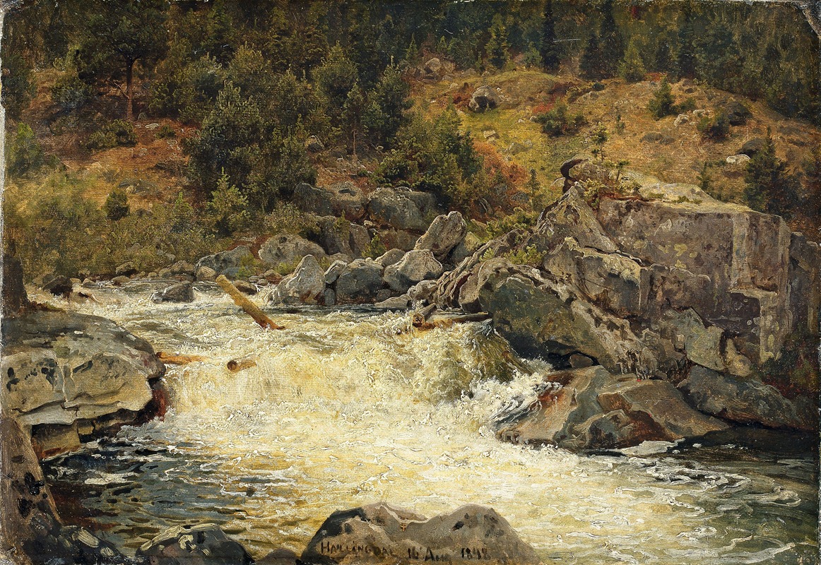 Hans Gude - Waterfall in Hallingdal