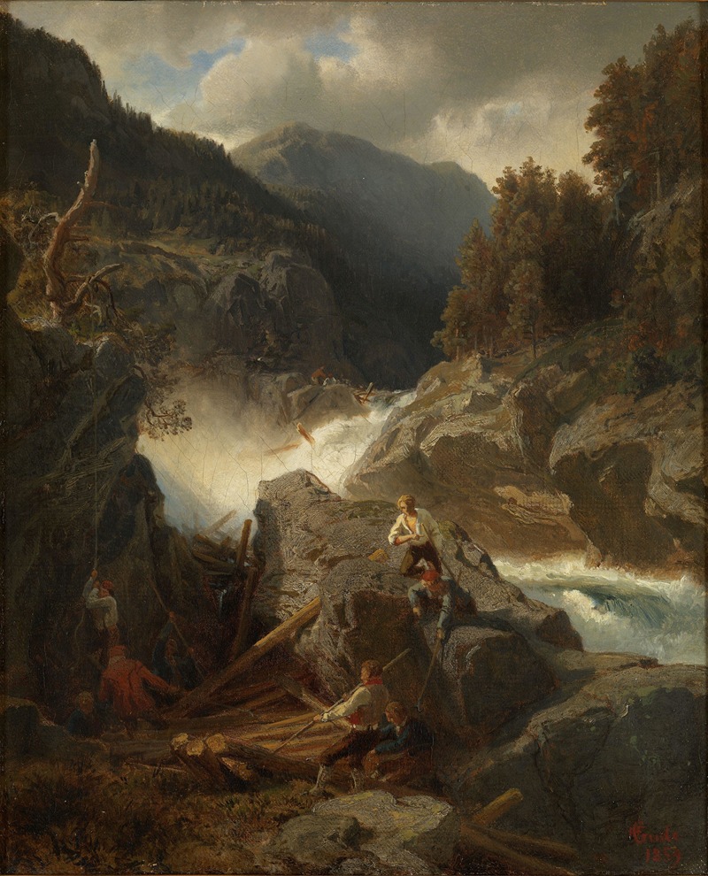 Hans Gude - Waterfall in Hallingdal