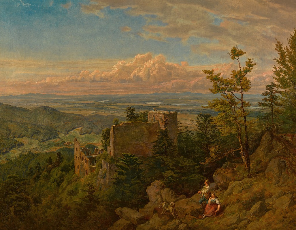 Hans Thoma - The ruins of the castle at Hohenbaden; looking out over the Rhine valley