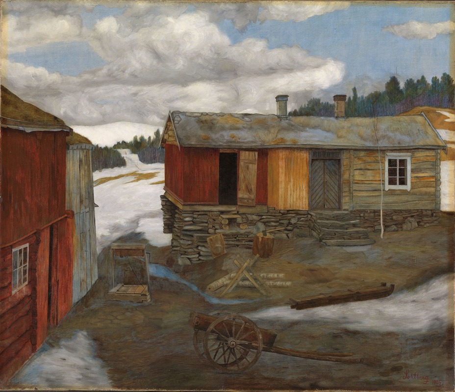 Harald Sohlberg - Courtyard in Slush at Røros