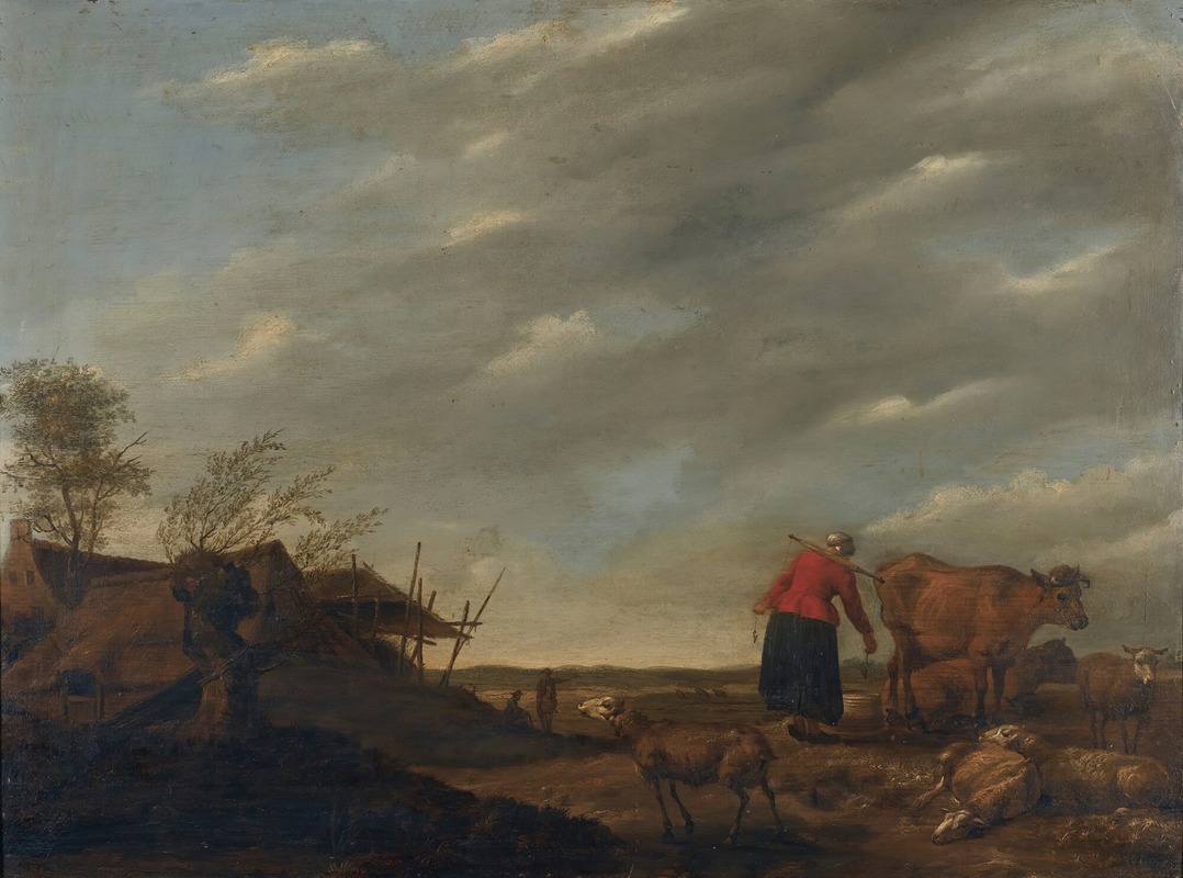Hendrick Mommers - Landscape with a milkmaid
