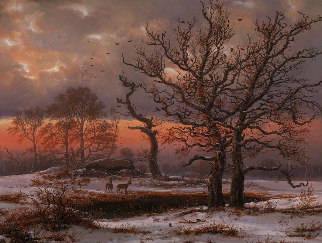 Johan Christian Dahl - Danish Winter Landscape with Dolmen