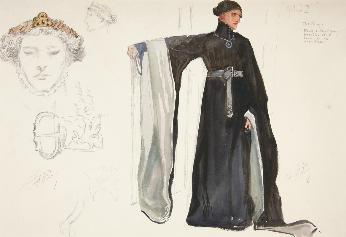 Edwin Austin Abbey - Richard II (in black), costume sketch for Henry Irving’s 1898 Planned Production of Richard II
